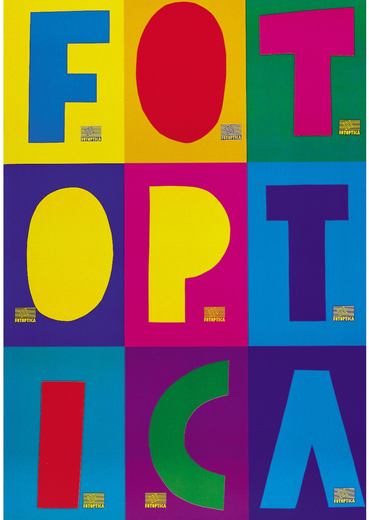 tipografia com várias fontes e cores formando palavras fotoptica