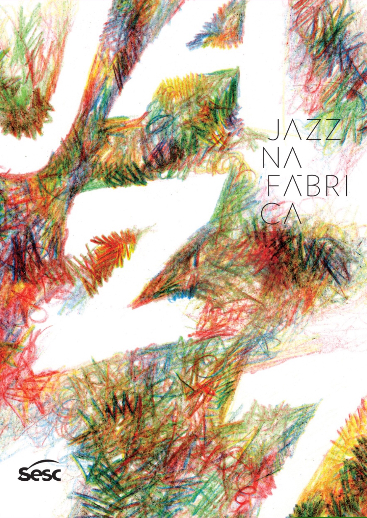 ilustração com vários riscos coloridos formando palavra Jazz em branco